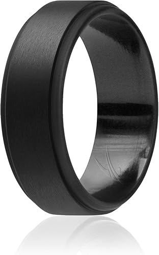 ROQ Silicone Rubber Wedding Ring for Men, Comfort Fit, Men's Wedding Band, Breathable Rubber Engagement Band, 8mm Wide 2mm Thick, Step Edge, Multi