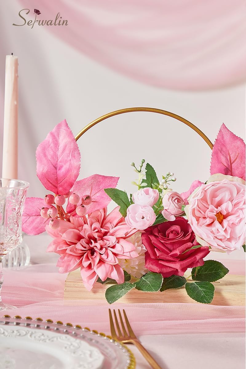 Serwalin 2Pcs Artificial Flowers Hot Pink Fake Flowers for Home Decor Silk Flowers for DIY Flowers for Decorations Table Centerpieces Cake Flowers Wedding Flowers Spring Flowers