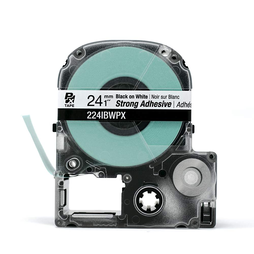 LABELWORKS 224IBWPX PET (poliester) kartridż taśmowy - czarny na białym mocna samoprzylepna przemysłowa taśma do tworzenia etykiet - 24 mm szerokości, 9 m