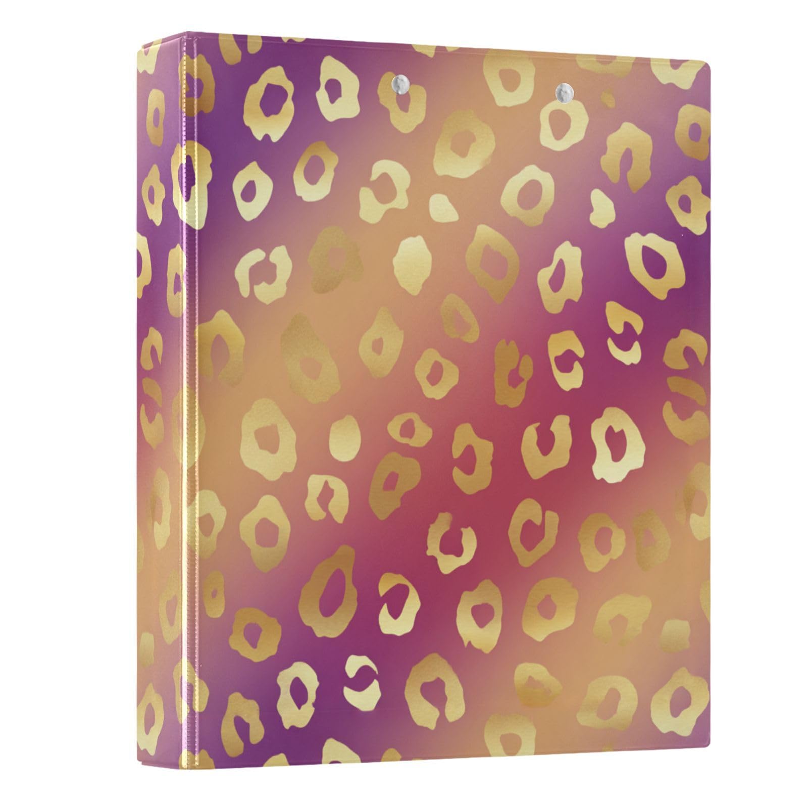 Kcldeci Raccoglitore a 3 anelli con copertina rigida, stampa leopardata arcobaleno, 3,8 cm, 200 fogli per ufficio, casa, rientro a scuola, confezione da 2