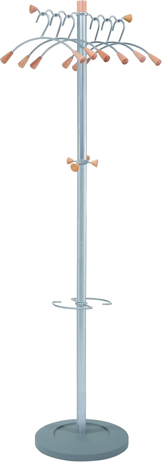 Alba PMWAVE Wavy Coat Tree, Six Hangers/Two Knobs/Four Hooks, Silver Steel/Wood