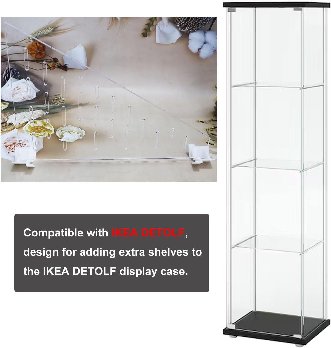 PIAOLGYI Triangle Shelf With Holes for IKEA Detolf - Replacement Acrylic Corner Shelves for Glass Cabinet, 11" x 15" (7mm)(2)