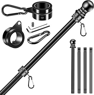 Black Flag Pole Kit for House Porch, 5 FT Thickened Stainless Steel Wall Mount Flagpole for 3x5' American Flag with 1" Tangle Free 360° Rotating Flagpole Rings (5 FT