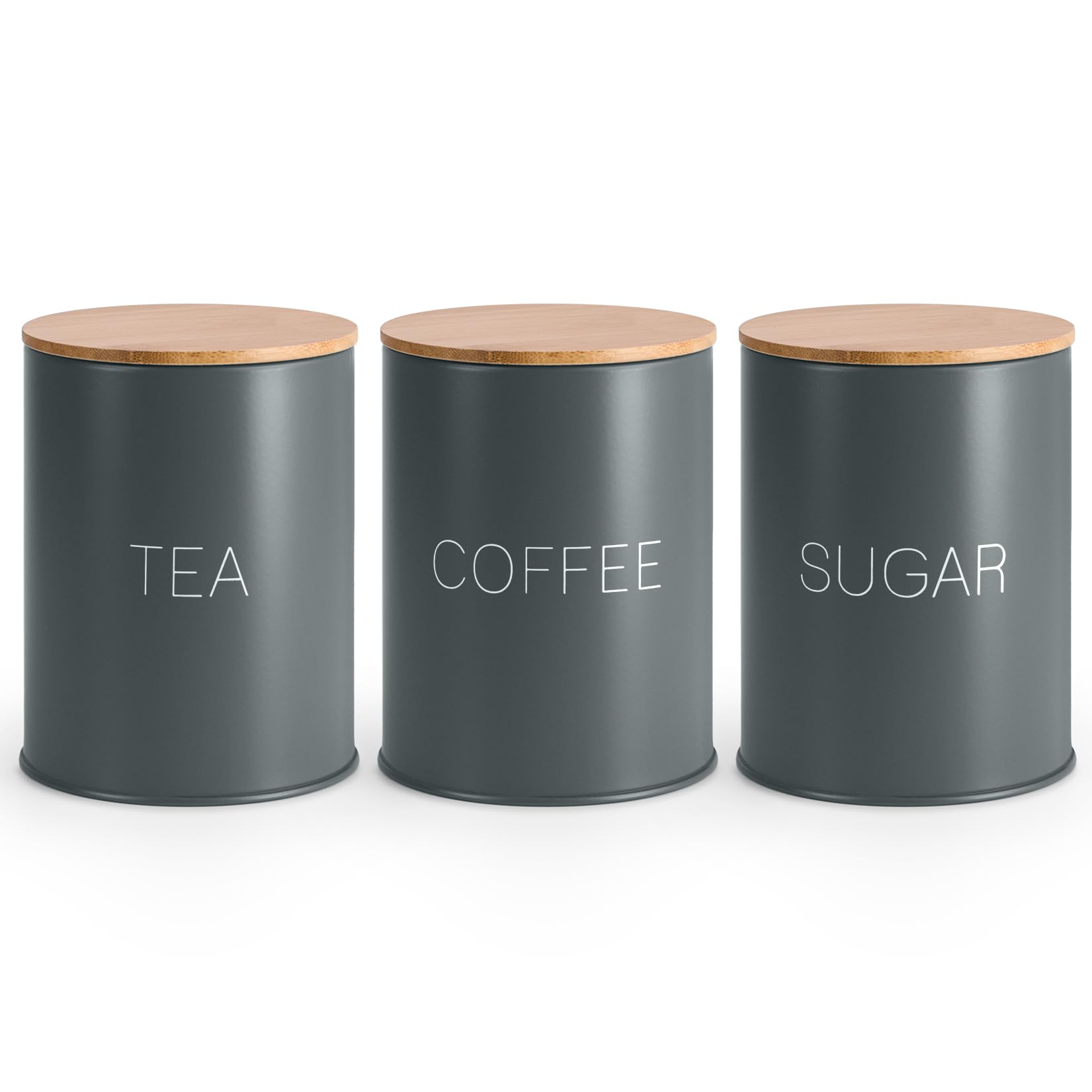 Ehc Tea, Coffee, Sugar Canister Set - Grey Tea Sugar Coffee Canisters, Tea Sugar Coffee Containers Set Of 3, Airtight Containers Jars, Grey