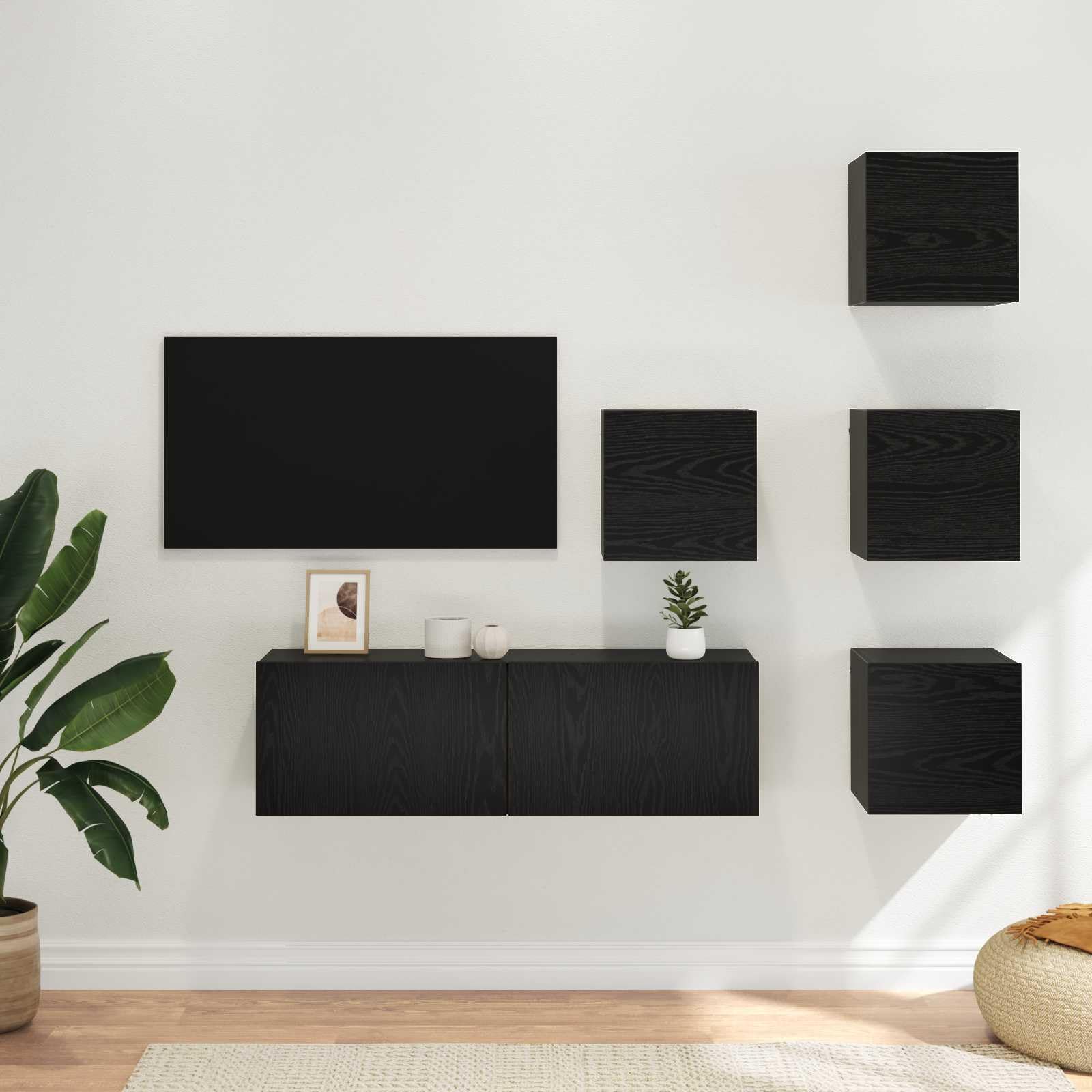 Makastle TV-Schrank 5-TLG. Schwarz Eichen-Optik 100x30x30 cm