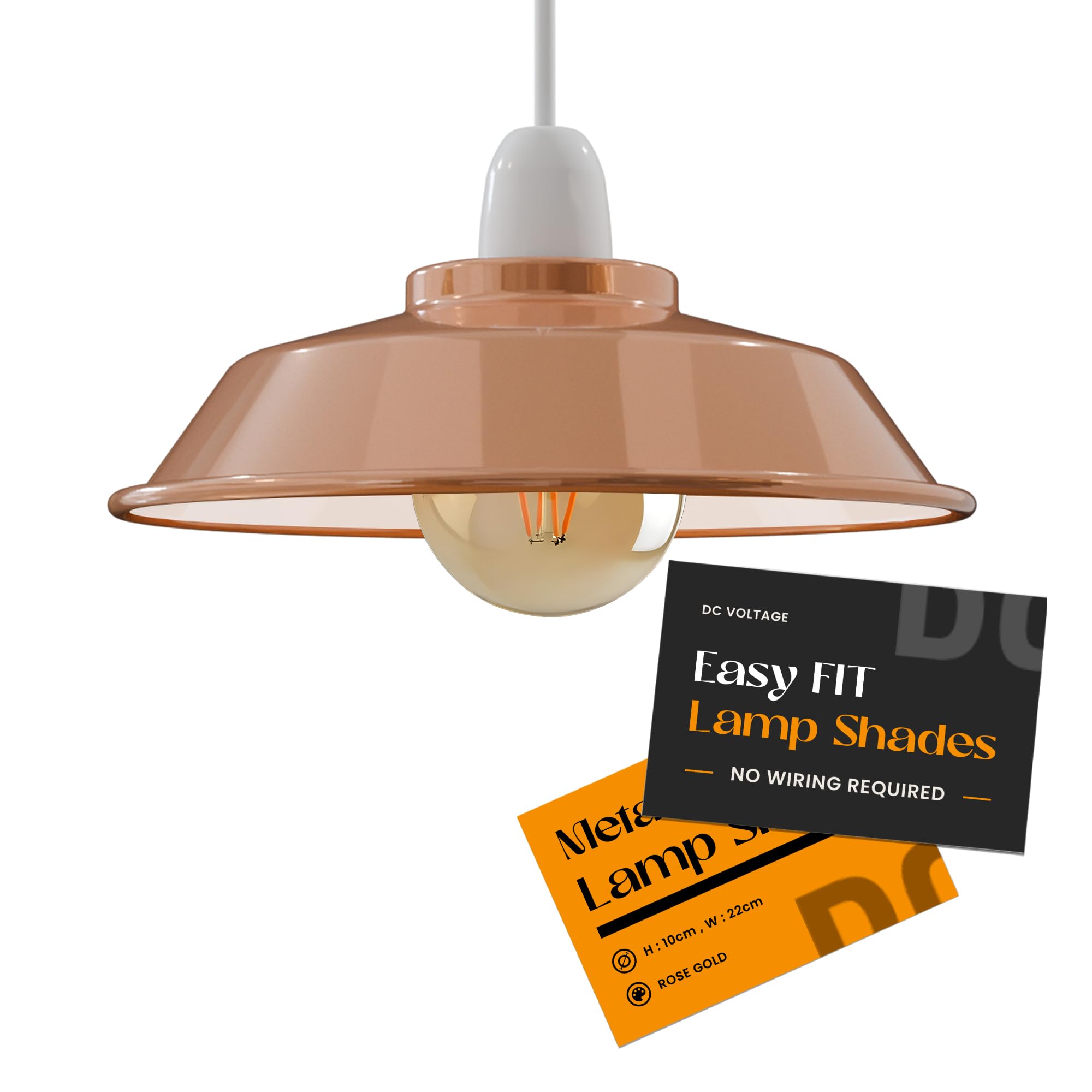 Metal Ceiling Lamp Shade Rose Gold Easy Fit Light Pendant Modern Ceiling Lighting Shade for Bedroom Office 22cm Industrial Light Shade Ceiling Pendant Hanging Light Shade