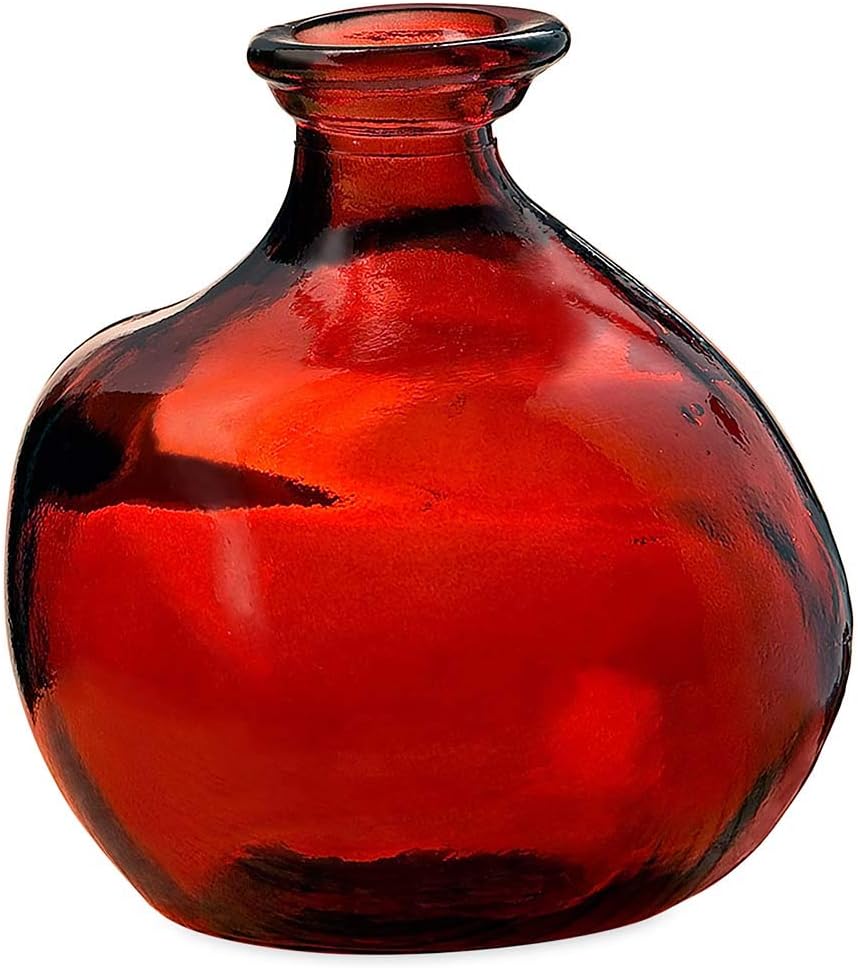VivaTerra Recycled Round Glass Balloon Vase – Handblown Glass Vases for Centerpieces – Unique Organic Shape in a Delicate Red Color – Sustainable and Unique Home Decor (7" H x 6.25" Dia.)