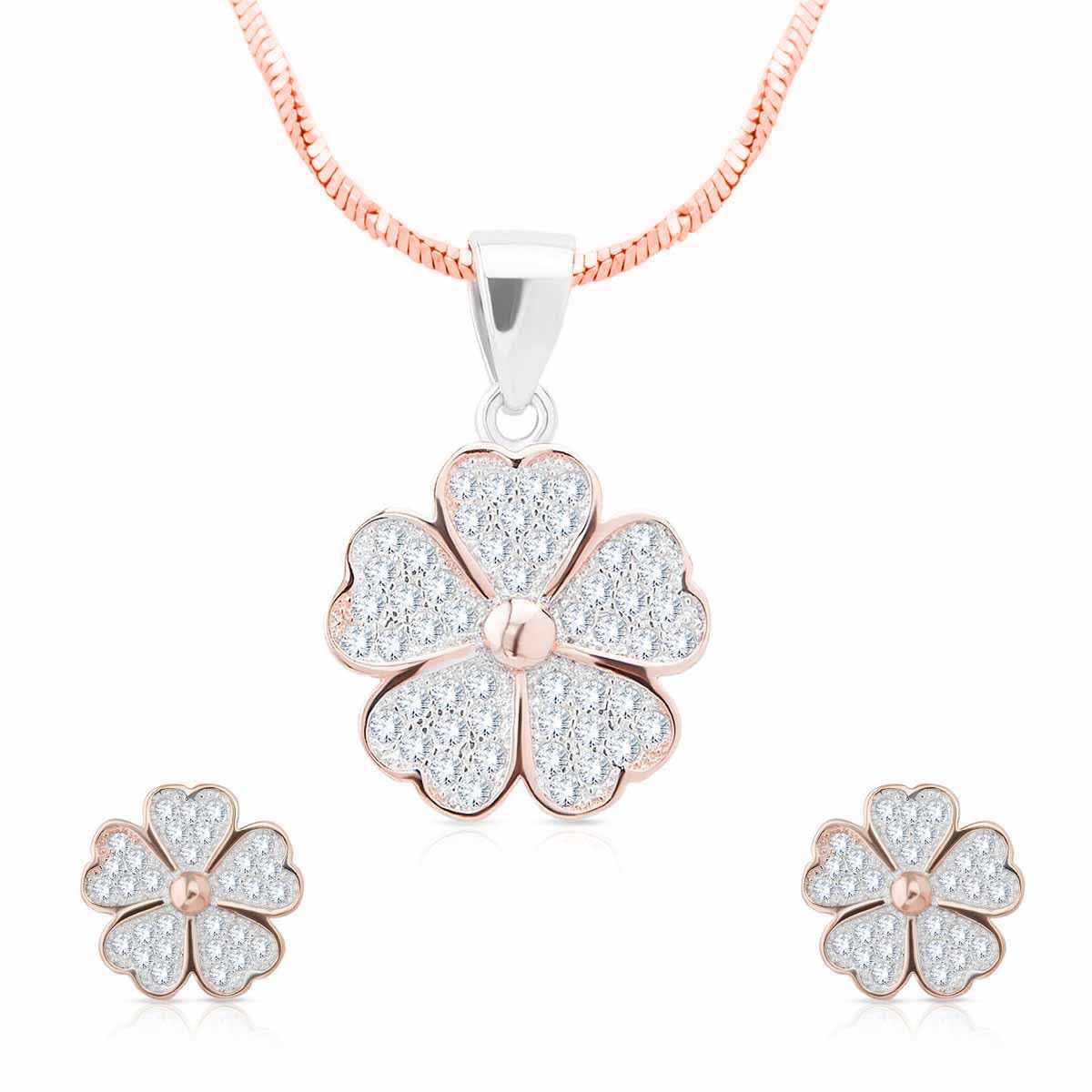 ANAYRA FINE SILVER JEWELLERY 925 Sterling Silver Blooming Floral Heart Pendant Set for Women - Elegant Pendant Set with Earrings | Ideal Gift for Women and Girls | Hallmark Certified (B09VZ1V3JT) Amazon Price History, Amazon Price Tracker