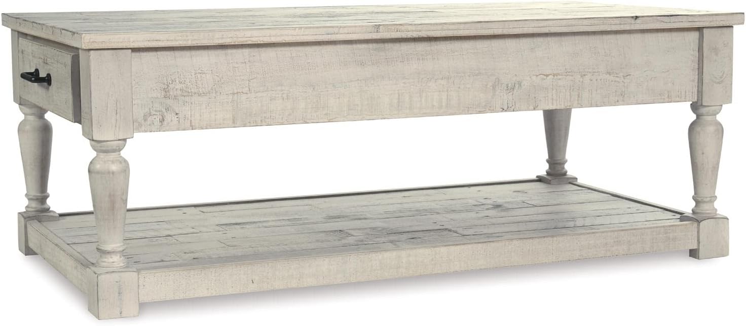 Ashley Furniture Signature Design - Shawnalore Casual Ottoman Cocktail Table with Storage Shelf Base - White Wash