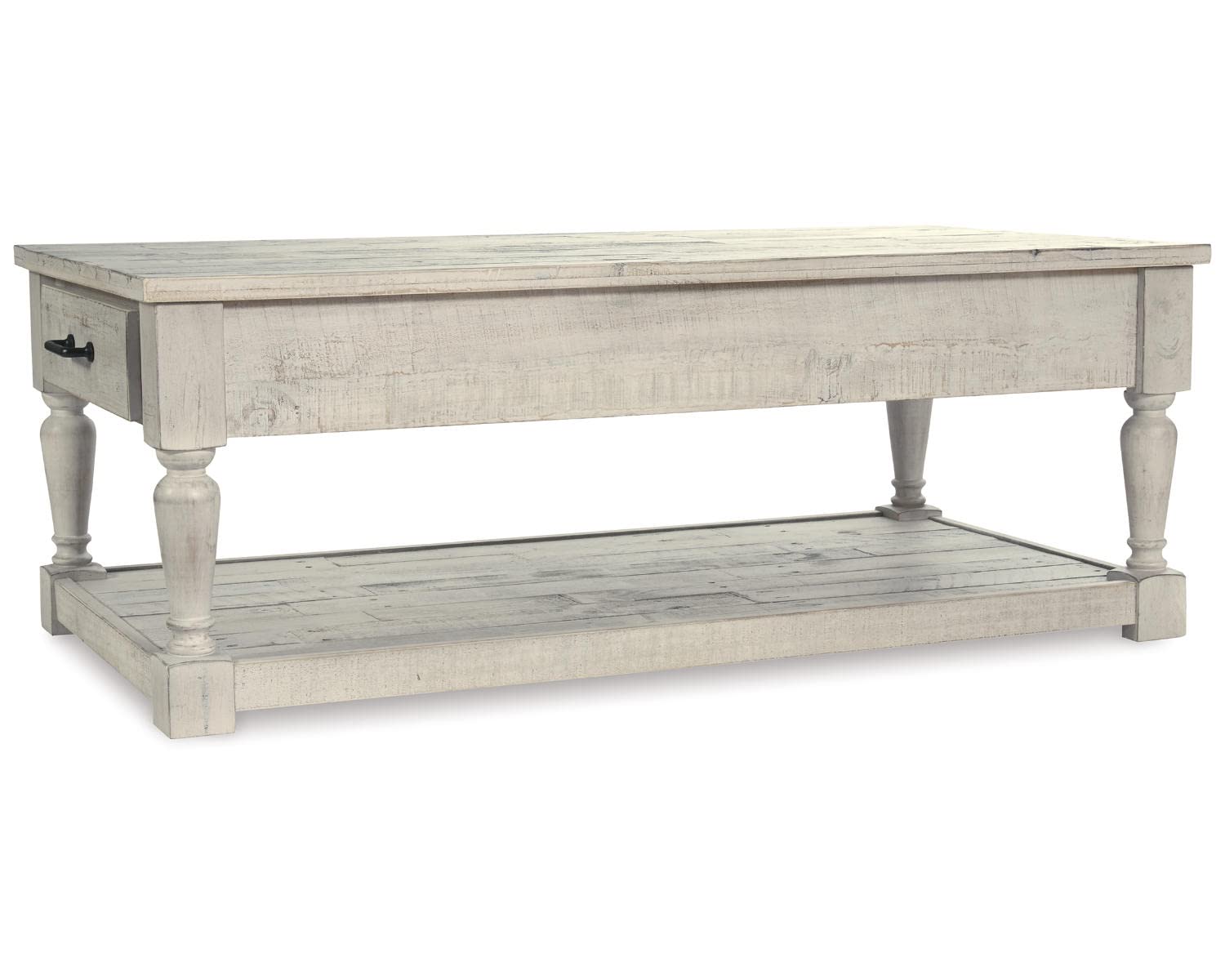 Ashley Furniture Signature Design - Shawnalore Casual Ottoman Cocktail Table with Storage Shelf Base - White Wash