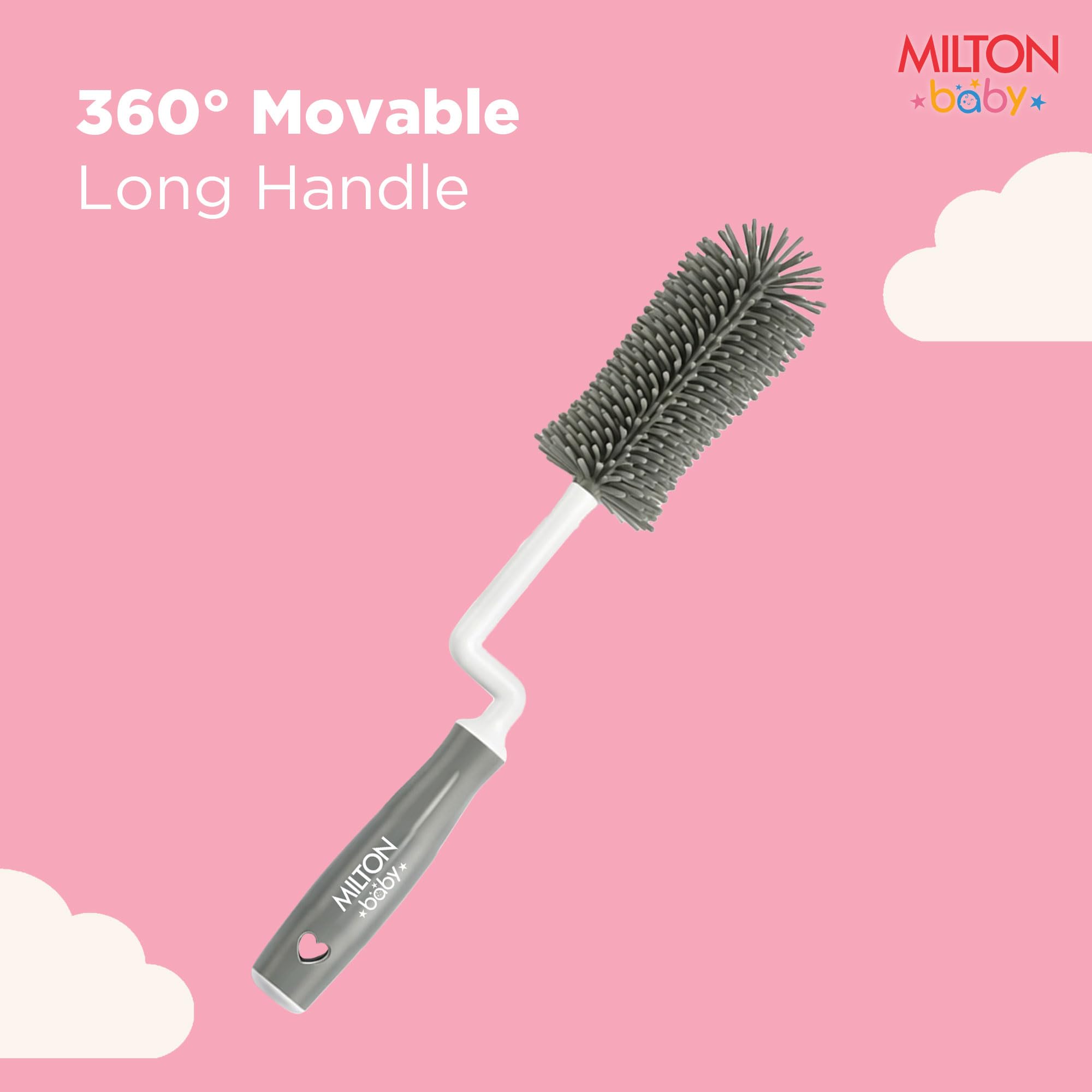 Milton Baby Silicone 3-in-1 Bottle Brush Set | 360° Movable Long Handle | Bottle, Nipple & Straw Cleaner | BPA-Free, Food Grade I Scratch-Free Soft Bristles for Narrow & Wide Neck Bottle I Grey 2