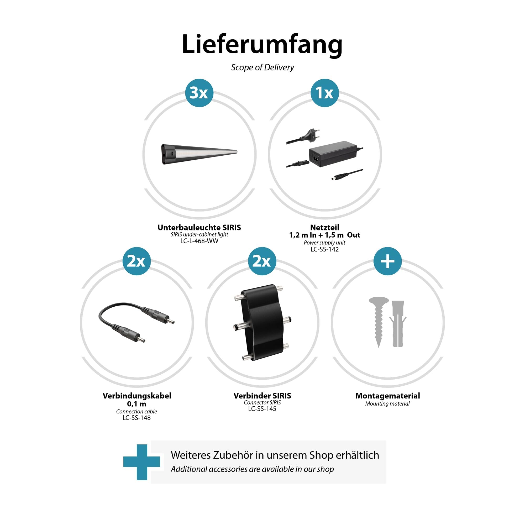 ledscom.de LED Unterbauleuchte SIRIS schwarz matt, flach, 114cm, je 1261lm, warmweiß, 3er Set
