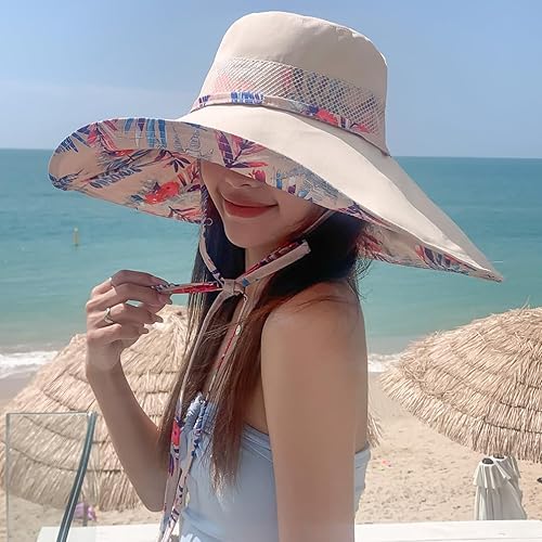 Miniatura 3 de Sombreros de sol de ala extra ancha de 6 pulgadas con protección UV UPF 50+ y correa para sombrero de playa para mujer