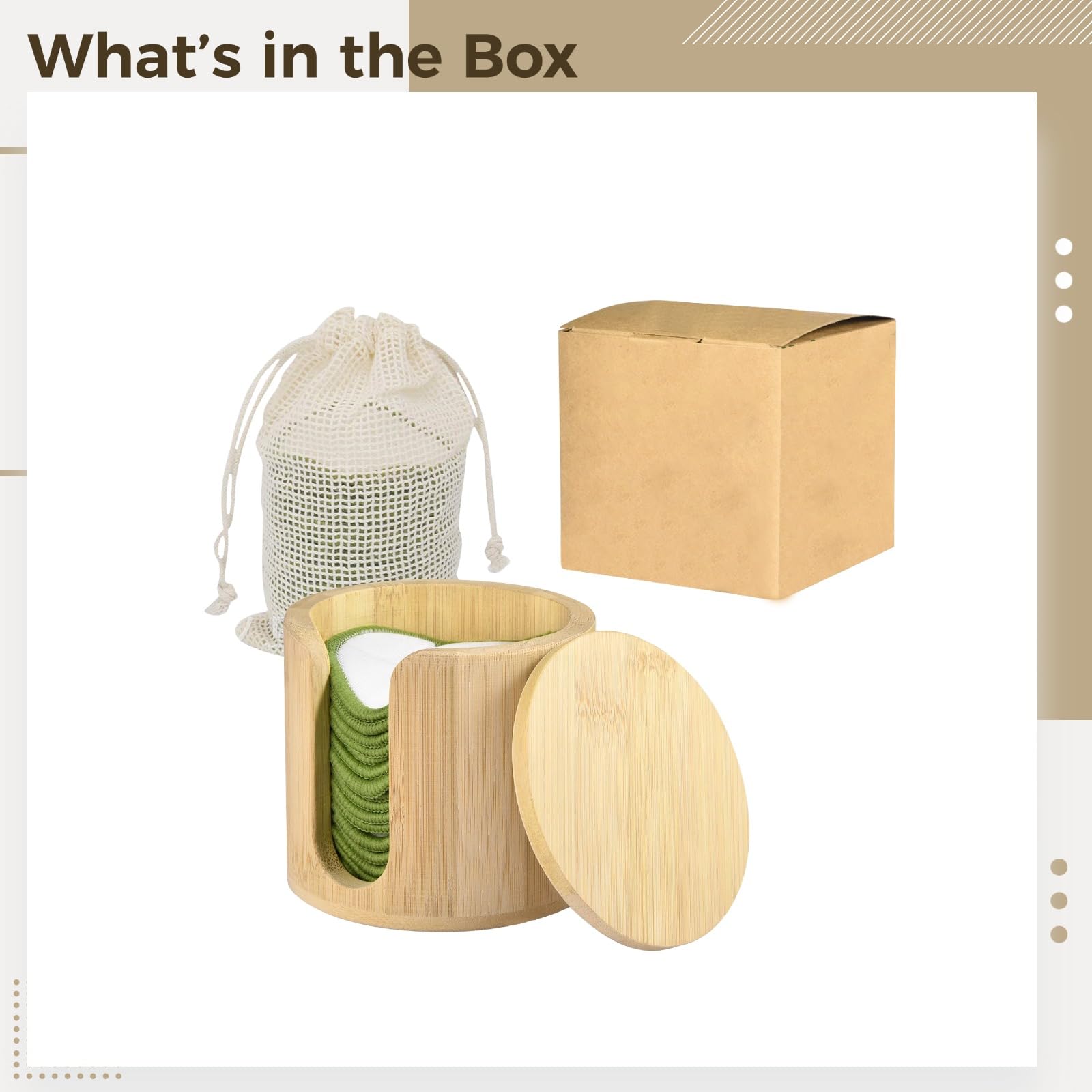 16 Stk. wiederverwendbare Make-up-Entfernungspads mit Holzbehälter und Papierbox, Gesichts-Pads aus Holzfaser mit grünen Rändern, waschbar mit Deckel, kompakt für Reisen und Aufbewahrung