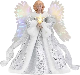 QOKLIYUI Angel Pendant Christmas Tree Topper Exquisite Craftsmanship Decor Christmas Angel Tree Topper With Lights Resin, A