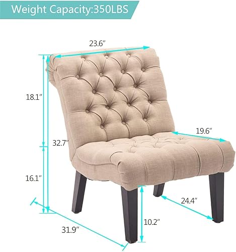 Miniatura 32 de Alunaune Juego de 2 sillas de sala de estar, modernas, tapizadas sin brazos, para dormitorio, sofá, respaldo de tela, reclinable, patas de madera,
