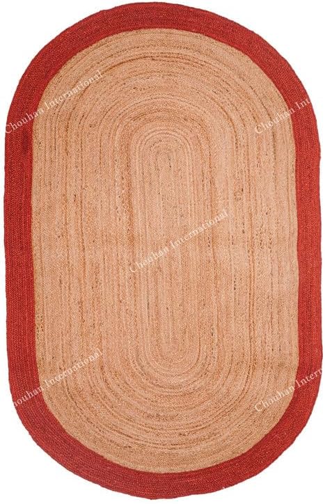 Chouhan International Natural Jute Red Bordered Rug Bohemian Rug Decor Rug Handwoven Rug Custom Rug Decorative Rugs