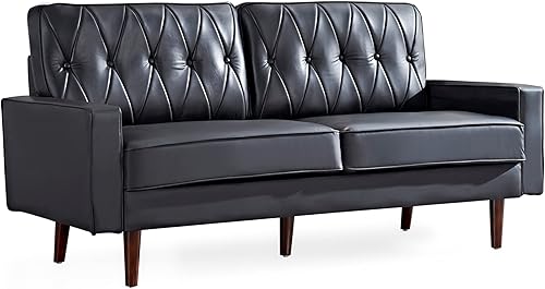 Container Furniture Direct Sofá de piel sintética de estilo moderno con elegantes patas cónicas redondas y respaldo copetudo perfecto para sala de