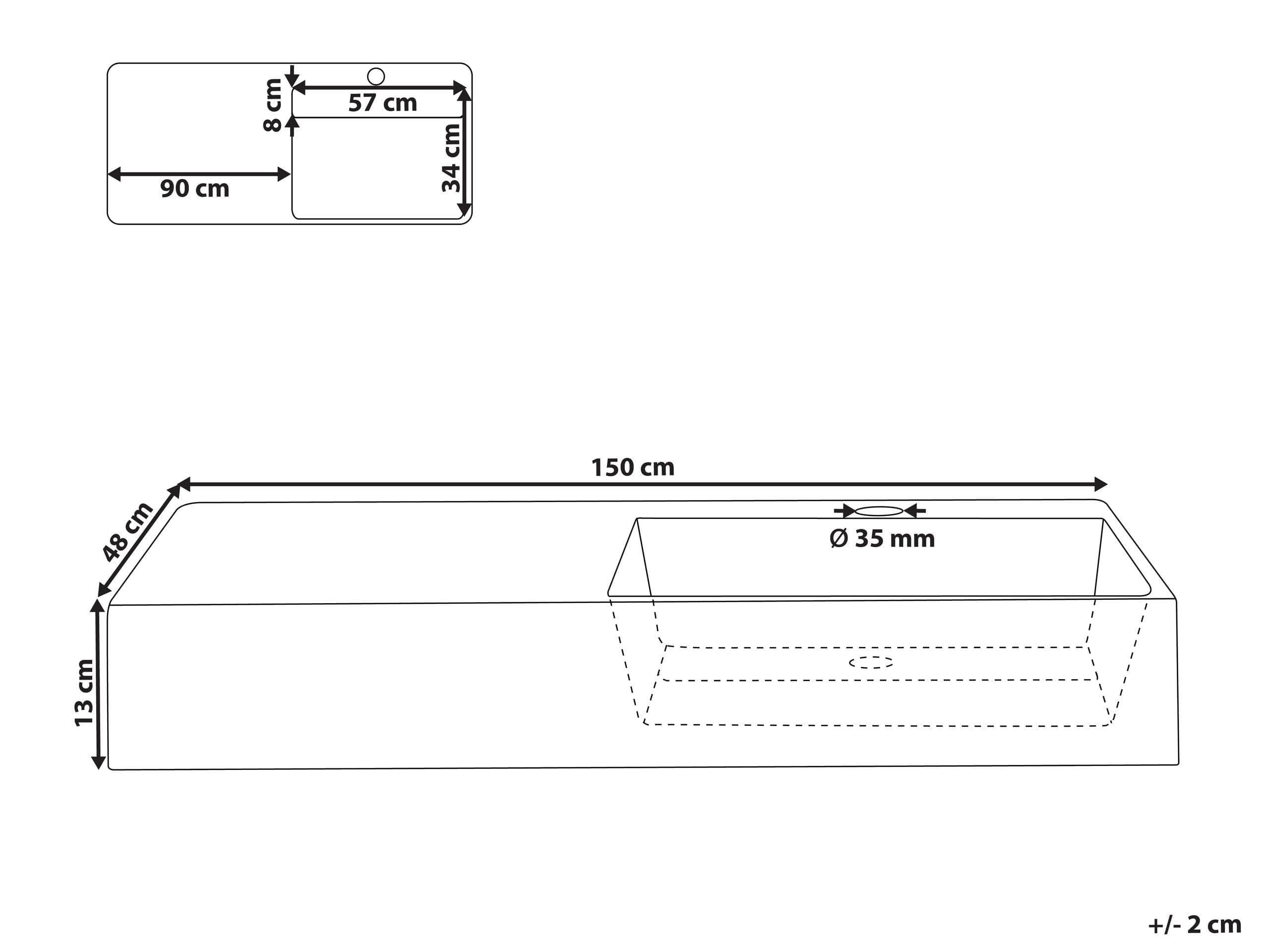Lavabo suspendido de pared clásico rectangular fundición mineral acabado mate 150 x 48 cm blanco Cusco