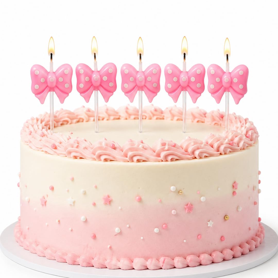 Wanna Party Pink Bow Ribbon Shaped Cake Candles, Polka Dot Birthday Cake Topper Candles for Girls Birthday, Baby Shower, Princess Theme Party & Cake Decoration – Pack of 5-image-27