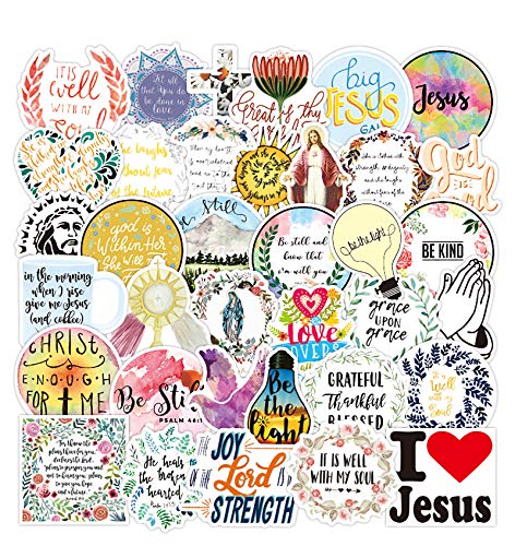 Jesus Christian Stickers, 50pcs Laptop Stickers for Water Bottles, Religious Bible Faith Cross Motivational Waterproof Vinyl Stickers for Car Skateboard, Inspirational Words Decal for Tenns Adults