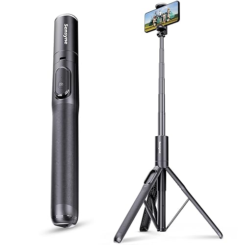 Sensyne 68" Phone Tripod & Selfie Stick, Lightweight All in One Phone Tripod Integrated with Wireless Remote Compatible with All Cell Phones for Selfie/Video Recording/Photo/Live Stream/Vlog(Black) - 68in
