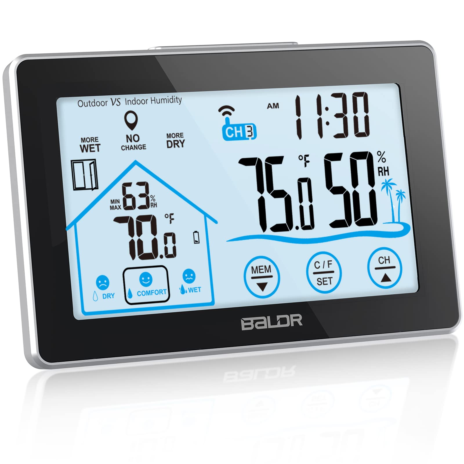 wireless weather forecast station dg-th8380 lcd touch screen back-light thermo supplier