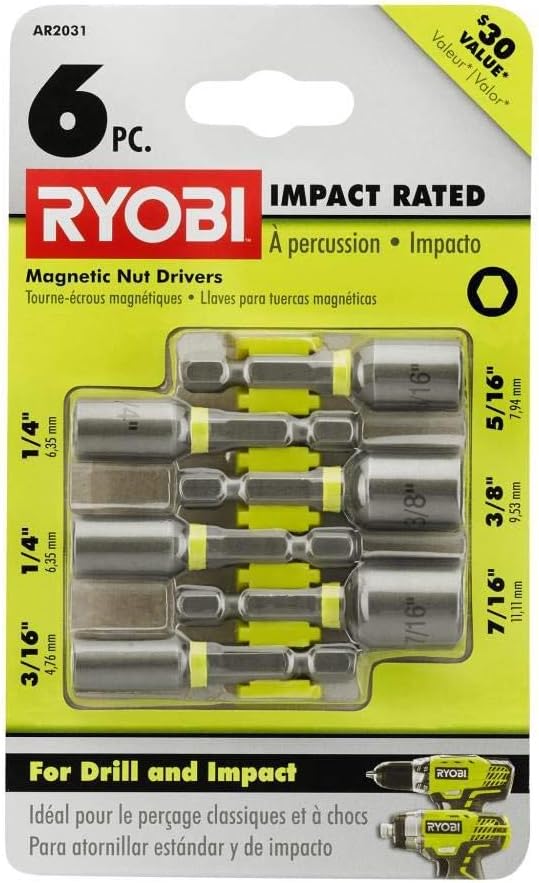 RYOBI Impact Rated Magnetic Steel NUT Driver Set 6-Piece AR2031