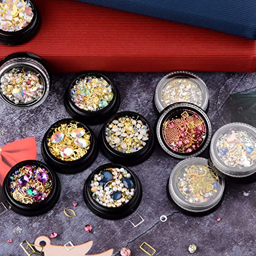 Umillars 12 Wheels Nail Art Decorations Rhinestones Gold Silver Studs Metal Rivets Hollow Moon Star Shaped Diamonds Gems Mixed Size Flat Back Colorful Crystal #TOP5
