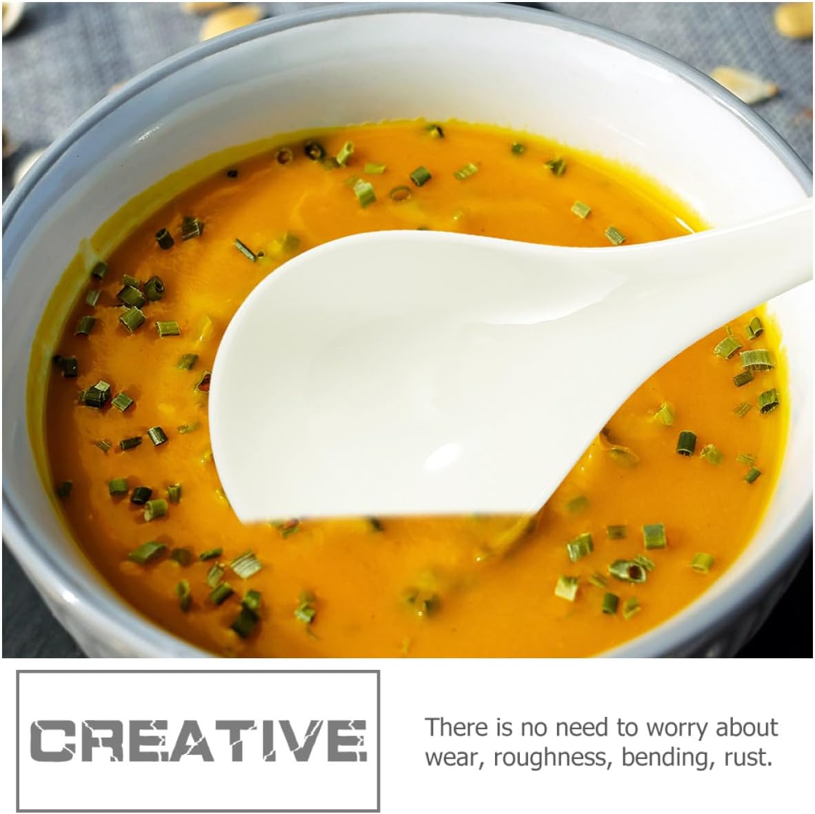 SHOWERORO Ceramic Soup Spoon Large White Food Spoon Long Handle Household Tableware for Soup Serving in Home and Restaurant 1pcs