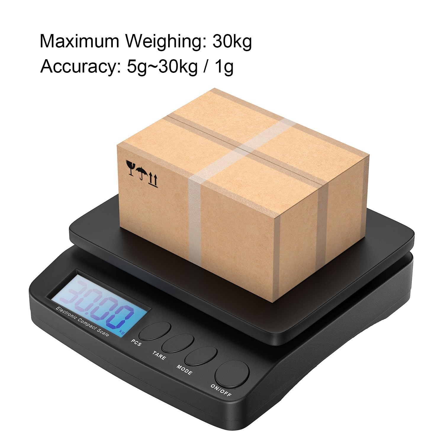 Anesty Digitale Paketwaage bis 30 kg, Briefwaage Plattformwaage Postwaage in 1g Schritten mit Zähl-, Tara- und Hold-Funktion für Geschäften/Küchen/Haus/Lager