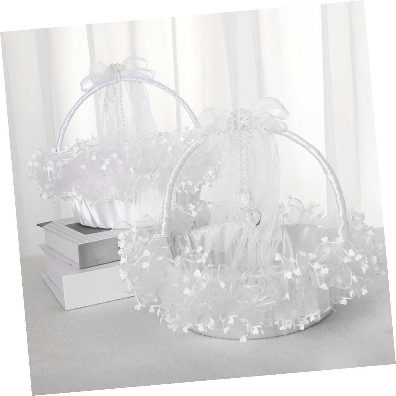 Wedding Flower Basket Handheld Lace Decorative Basket Foldable White Portable for Flower Wedding Ceremony Party Supplies