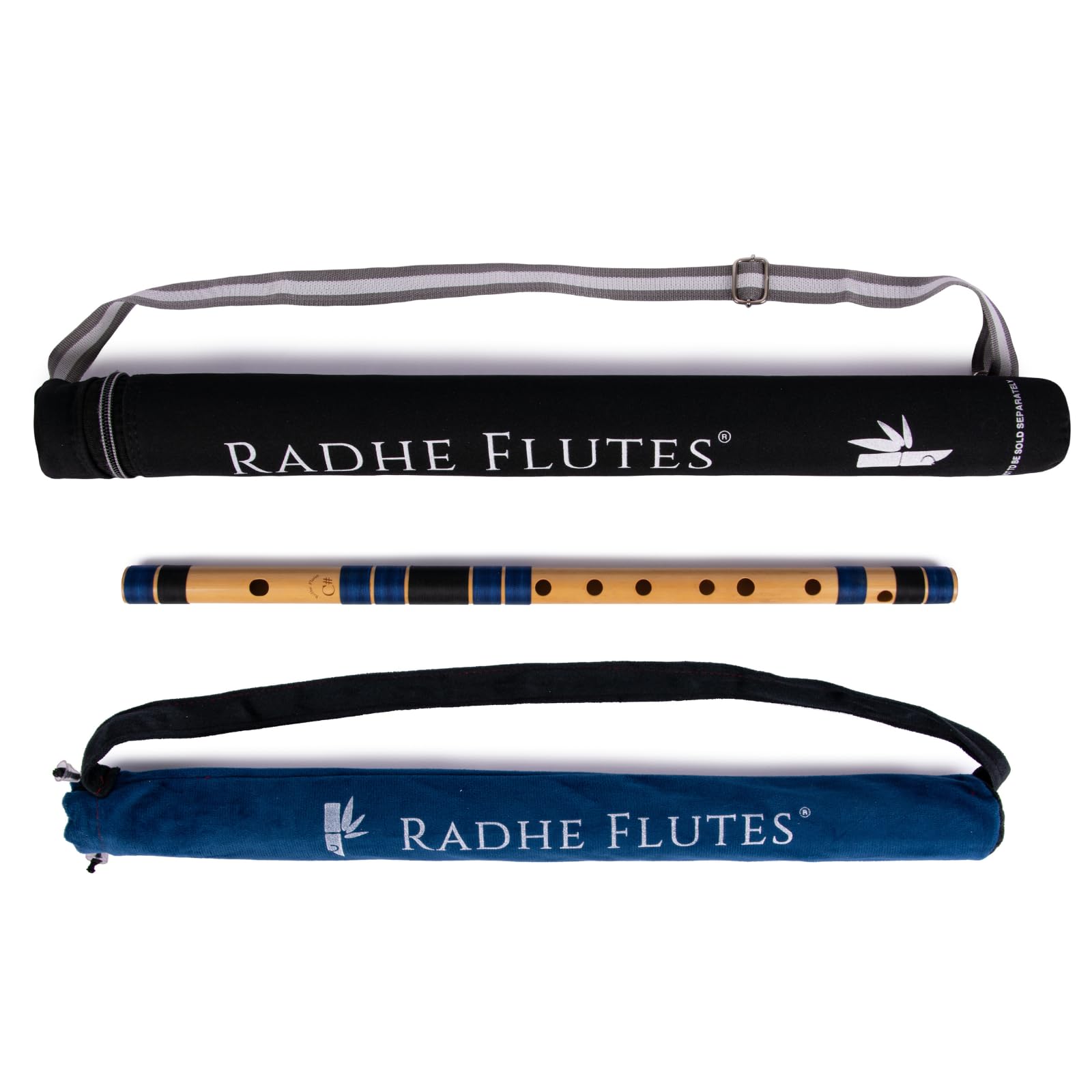 Radhe Flutes Bamboo Bansuri C Sharp Right Handed Middle Octave (18 inch) With Hard Cover (Beige Flute With Dark Blue & Black Threads)-image-36