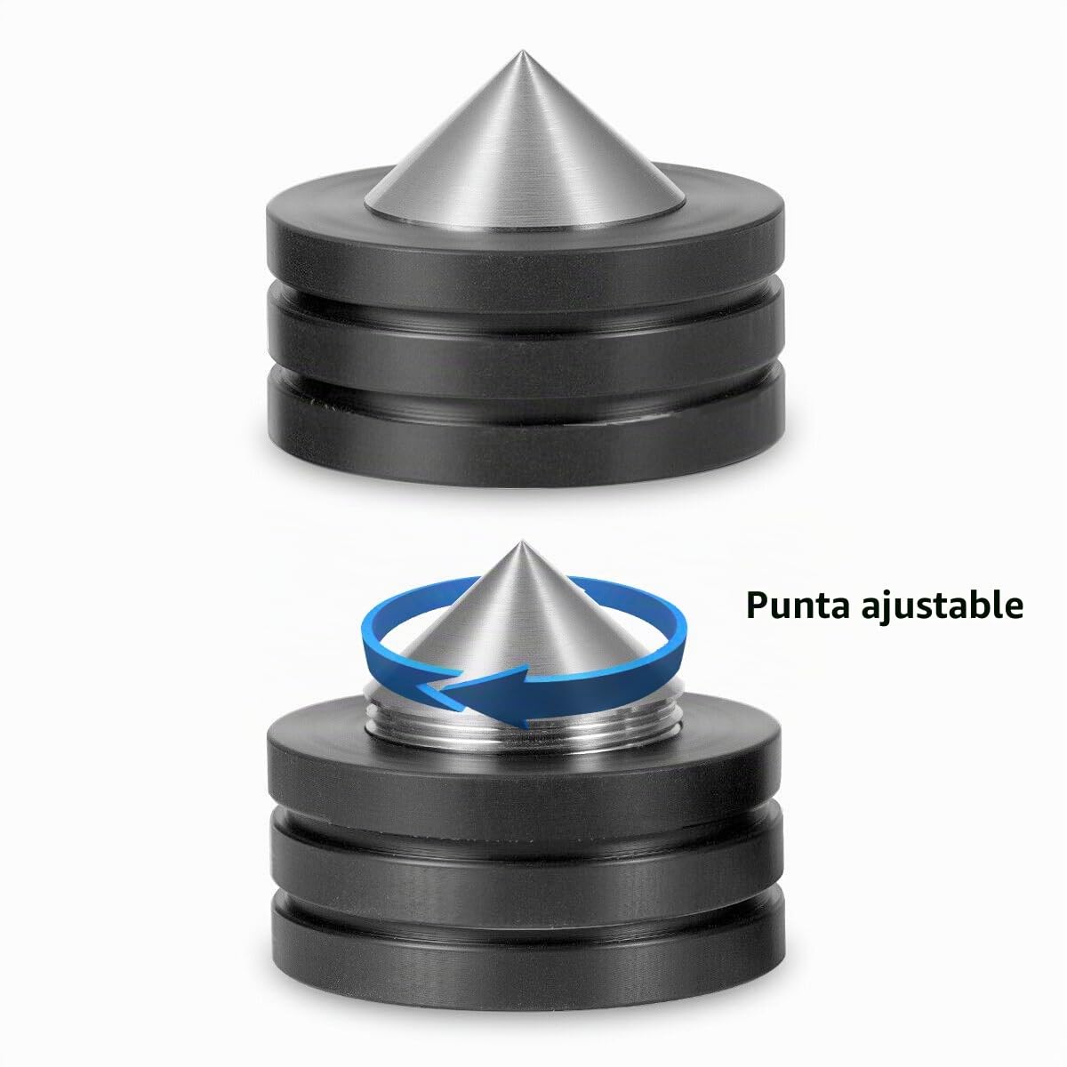 Tertullus Juego de 4 clavijas de grafito para altavoz, color negro, con arandelas, acero inoxidable y POM, almohadillas de absorción de altavoces de alta fidelidad, 49 mm