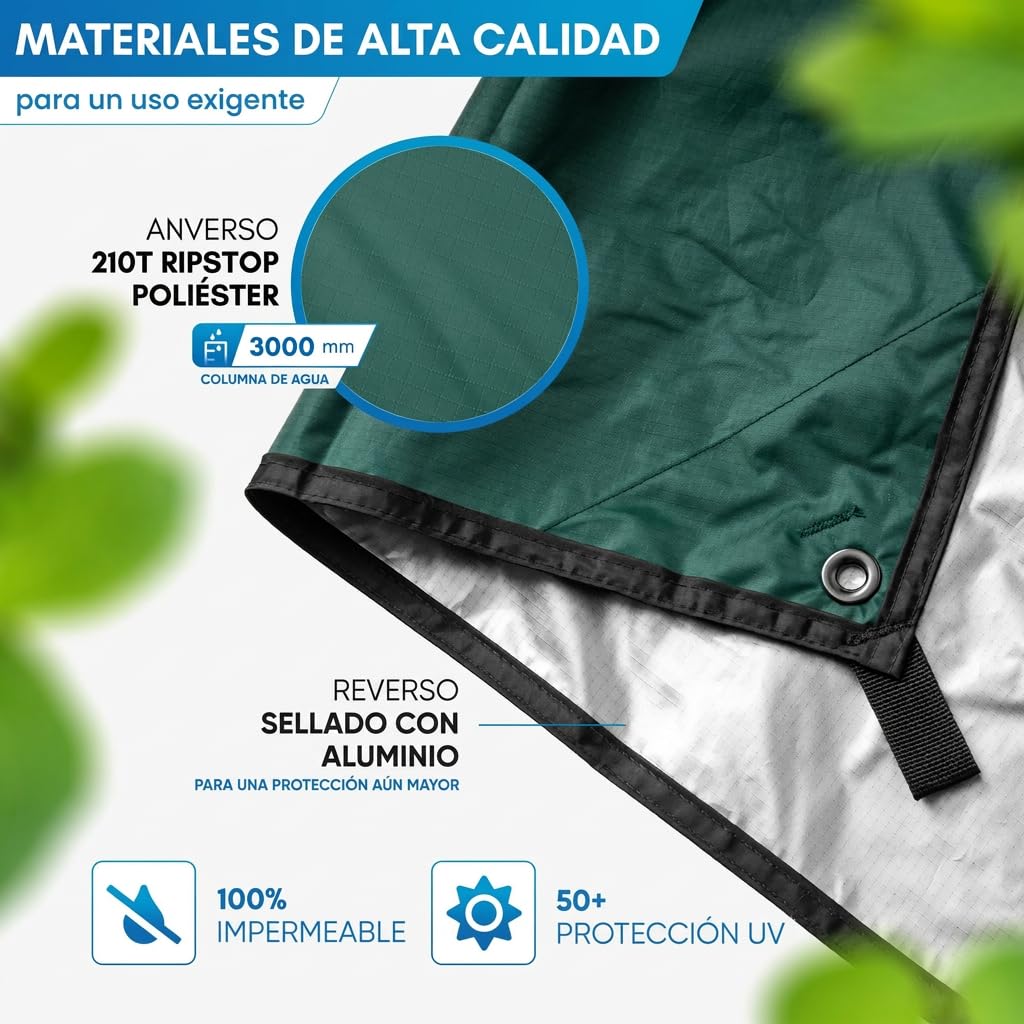 NORDMUT® Tarp 3x3/4m Impermeable – Toldo Camping protección Óptima contra Lluvia y Sol – Lona Resistente con Ojales, Tamaño Compacto – Ultraligero para Camping & Senderismo (Azul / 300 x 400 cm)