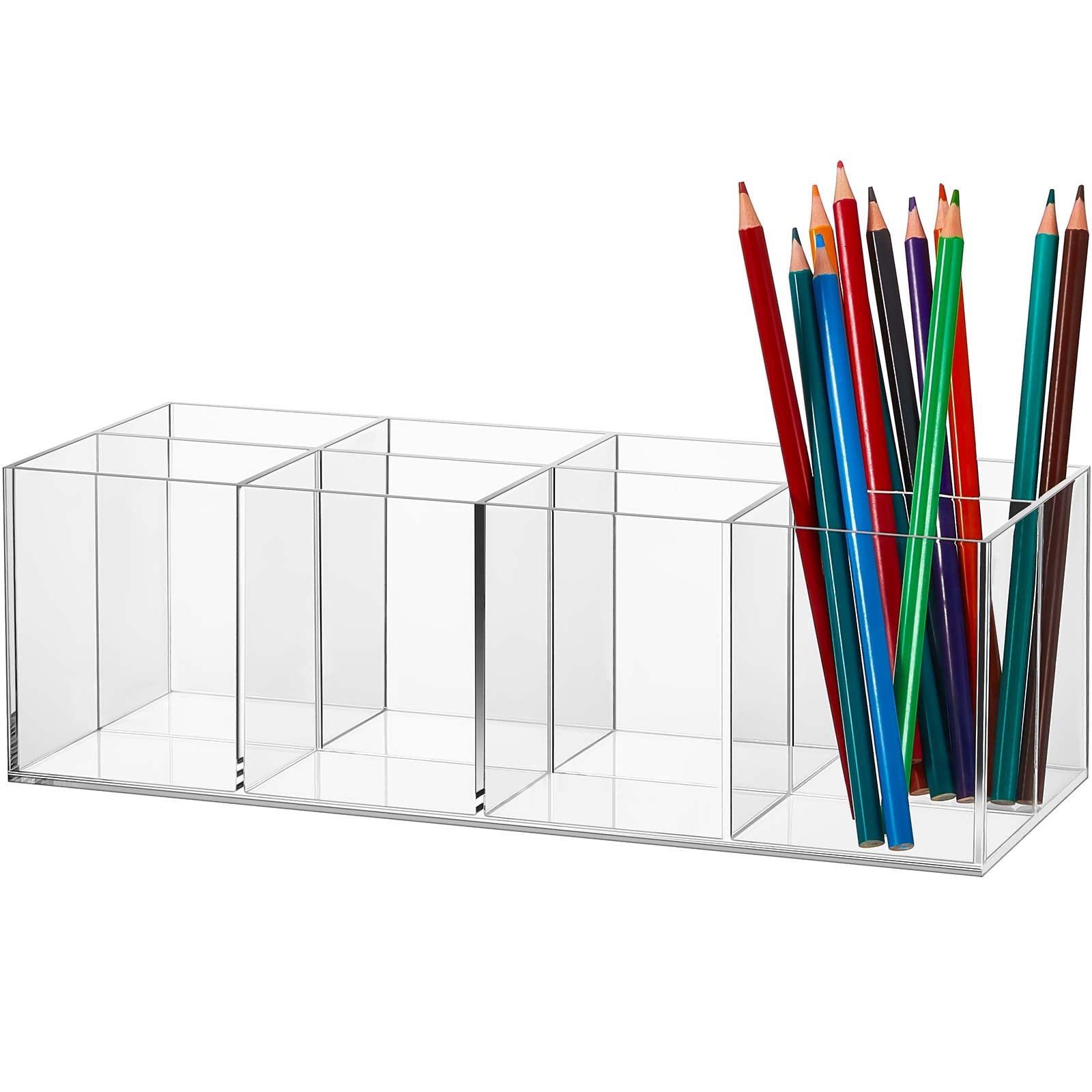 Organizador de plástico transparente para cajones de baño, 8 compartimentos, organizadores de tocador y almacenamiento, cubo cuadrado, organizador de maquillaje acrílico, soporte profundo para brochas