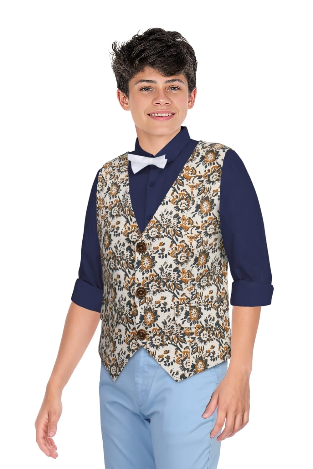 Allen Solly Boys Blue Print Regular Fit Waistcoat 1