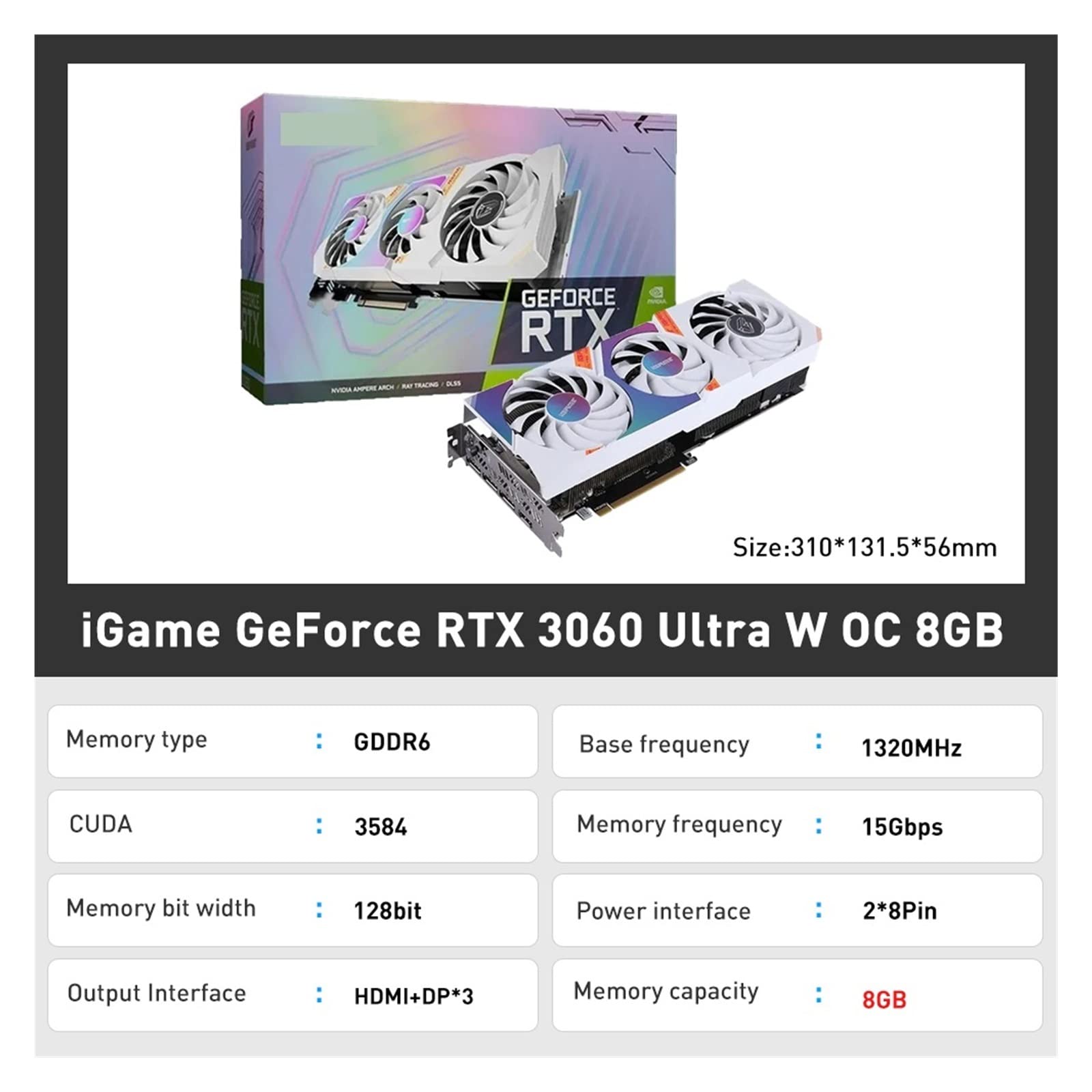 YZABEL Carte Graphique GDDR6X RTX 3060 3060Ti 8GB 12GB Gaming GPU Cartes vidéo 256 Bit RTX3060 3060TI placa de vídeo LHR (Color : 3060 Ultra 8GB)