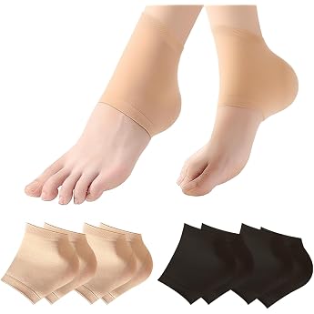 4 Pairs Gel Heel Socks Gel Heel Socks Moisturising Socks Gel Lining Toeless Socks Comfortable Soft Ventilated for Dry Hard Cracked Skin Black Light Brown