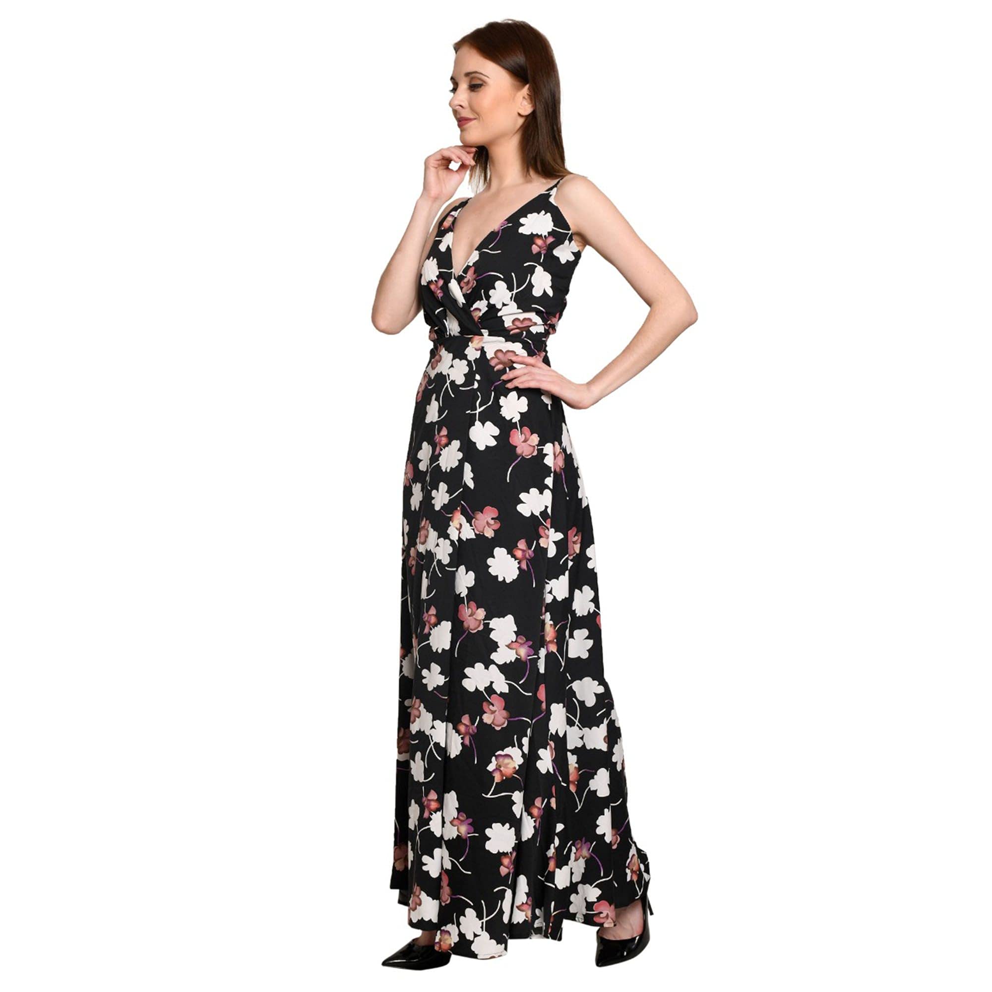 ShopyBucketWomen's Maxi Backless Design Dress (Floral Printed Maxi Dress_Multicoloured_L)