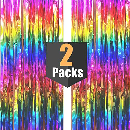 2 Packs Rainbow Backdrop Metallic Tinsel Foil Fringe Curtain Photo Booth Props For Birthday Gay Pride Day Bachelorette Wedding Engagement Bridal Shower Baby Shower Happy New Year Party Decorations #TOP1