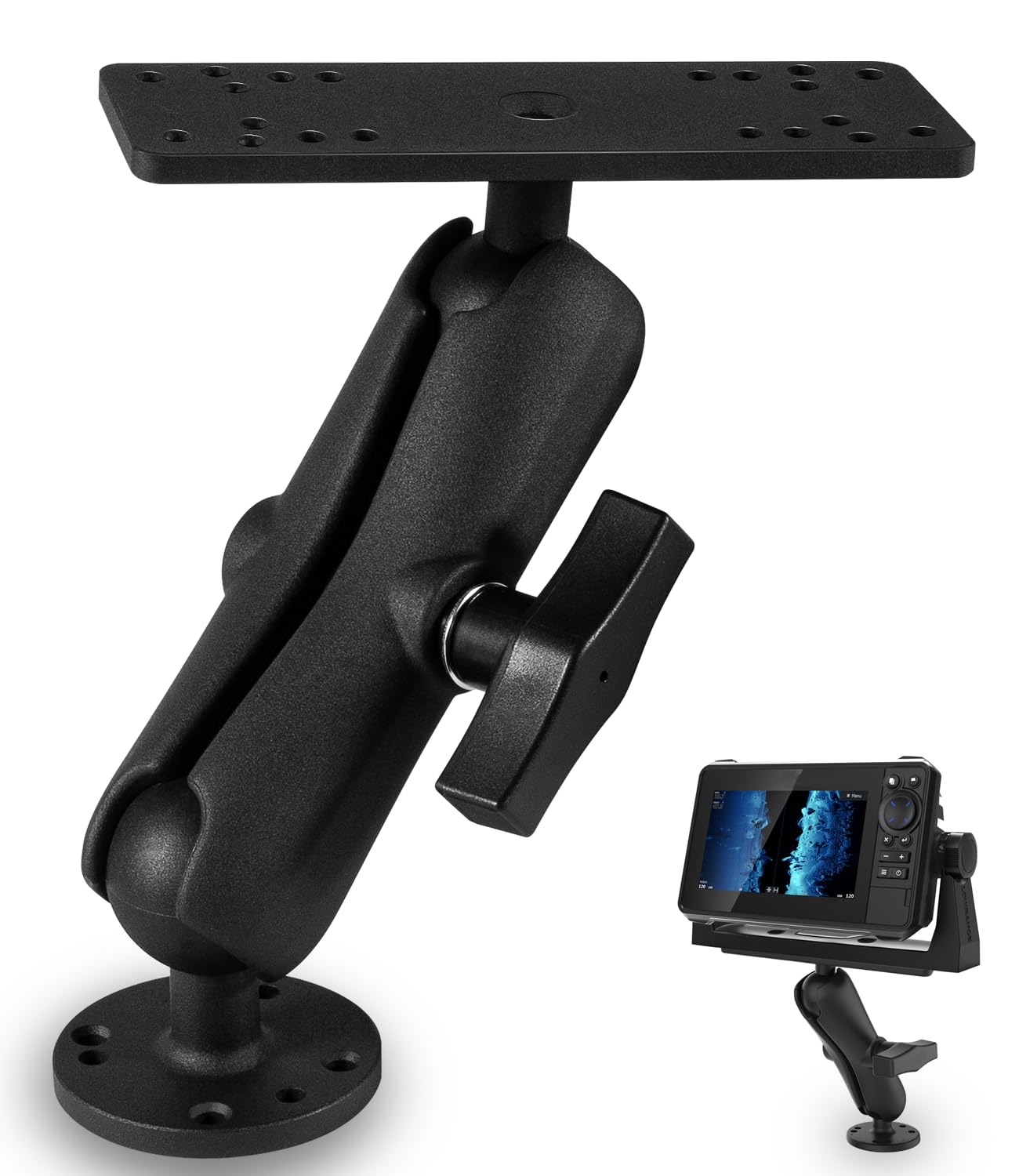 Aluminum Fish Finder Mount with 1.5" / C Size Ball, Medium Arm Marine Electronic Depth Finder Bracket for Boat, 360° Rotation, Fits for Garmin, Lowrance, Humminbird, and More