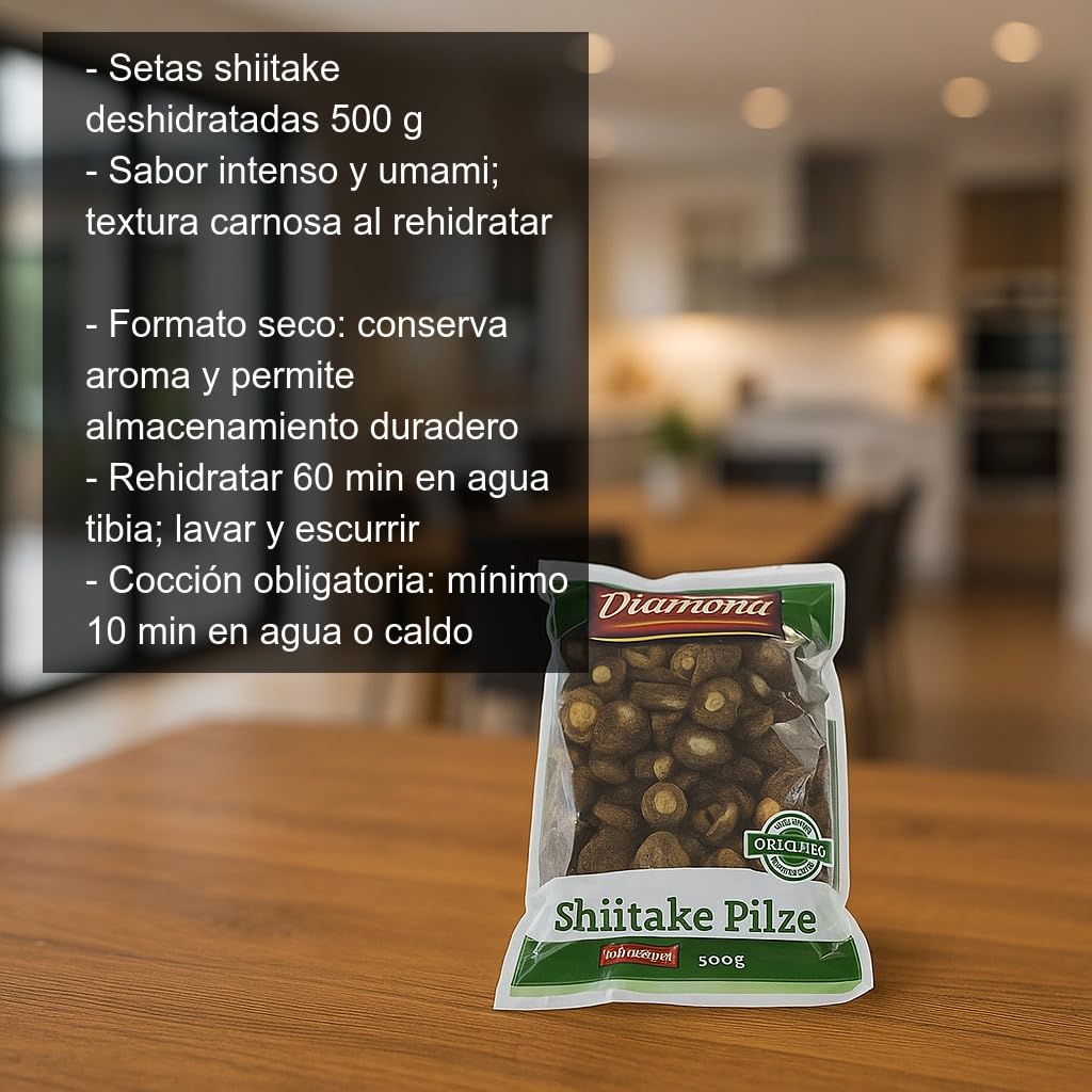 Setas Shiitake Deshidratadas 500 g Bolsa Ahorro Sabor Umami Intenso para Ramen Sopas Caldos Guisos Arroces Salteados y Salsas