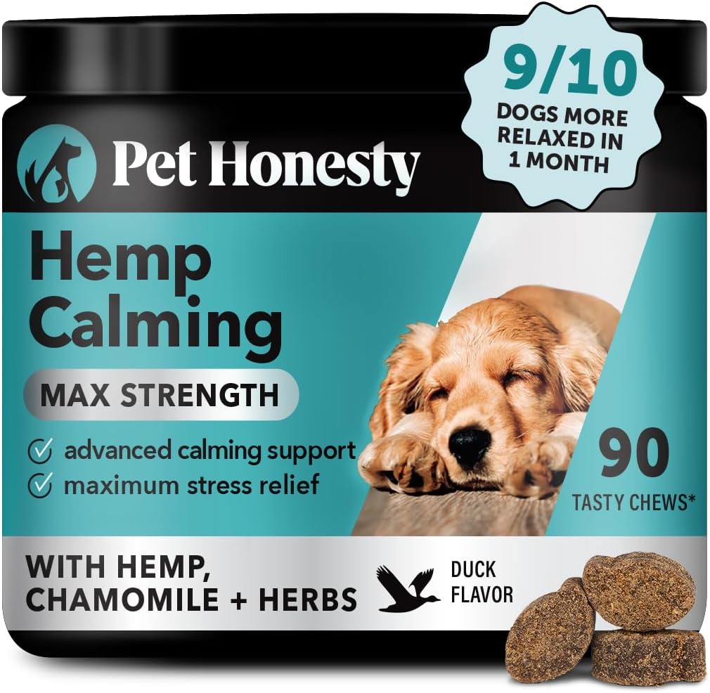 Natural Hemp Calming Chews for Dogs Maximum Strength – Hemp & Melatonin Dog Anxiety Relief – Calming Aid Supplement with Valerian Root – Stress, Separation & Thunder Support – (Duck 90 Ct)