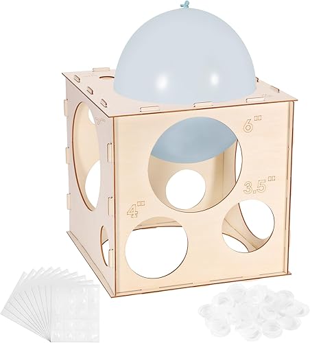 Pllieay Medidor de globos de madera plegables de 14 agujeros, herramienta de medición de globos de 1 a 10 pulgadas, tamaño de globo con puntos de