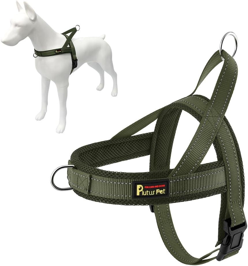 plutus pet no pull dog harness with breathable mesh padded, adjustable reflective escape proof dog harness, quick fit dog vest harness for small medium large dogs(m, ranger green) m: chest 19.7"-25.2" ranger green