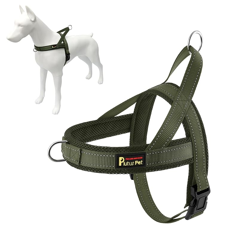 Peitoral vest para cães PLUTUS PET com malha respirável e faixa refletiva Ranger Green, tamanho M
