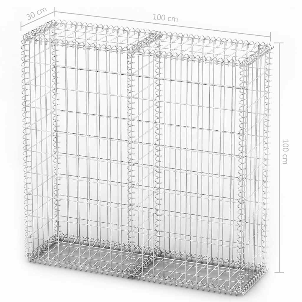 vidaXL Rete Gabbione Giardino Filo Zincato 100x100x30 cm Parete di Recinzione