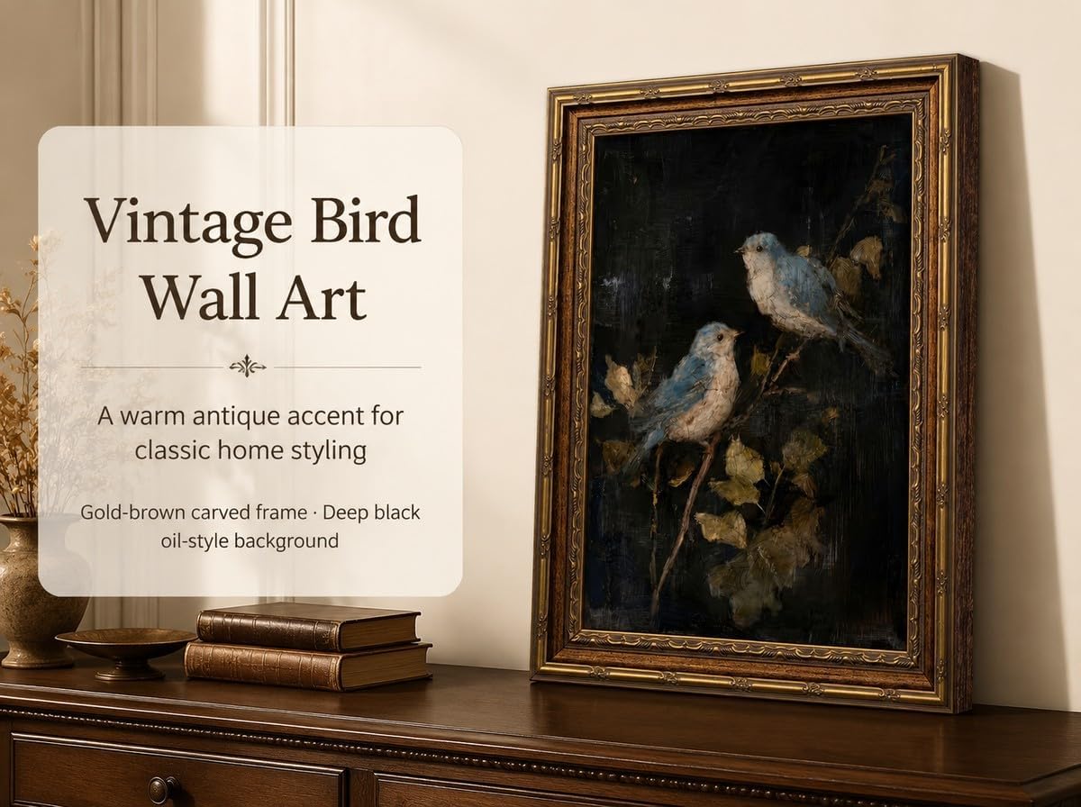SYHSDZSW Vintage Gold Framed Blue Birds Wall Art, Rustic Canvas Print image 3