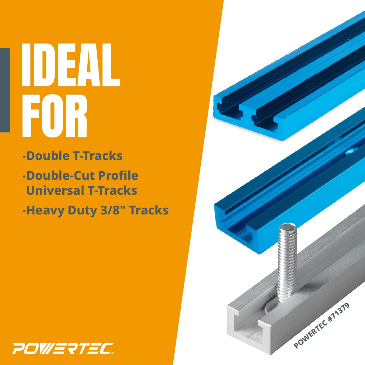 POWERTEC 71168-P3V T-Track Hold Down Clamp, 5-1/2" L x 1-1/8" W, 6 Pack, T Track Clamps for Woodworking